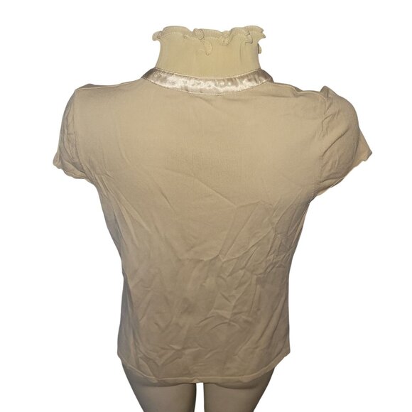 Adrienne Vittadini Studio Beige Short-Sleeve Top With Ruffle & Satin Neck Detail - Picture 5 of 6